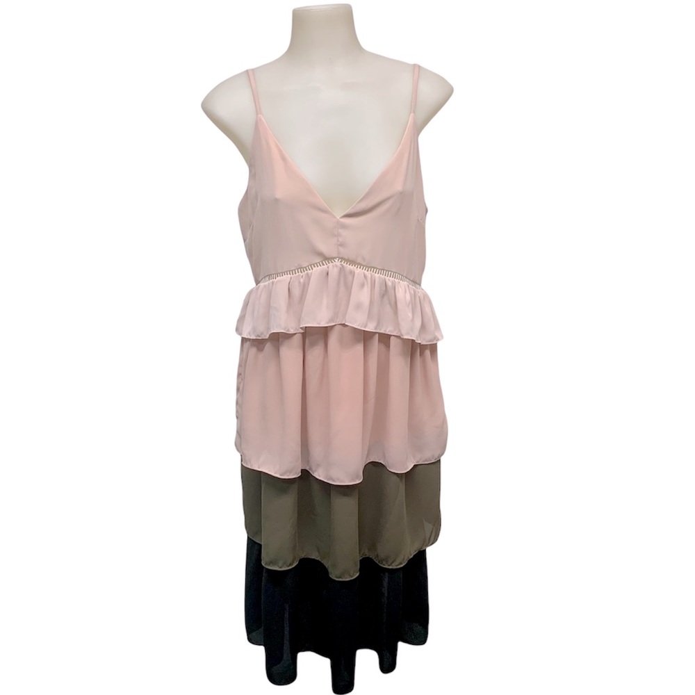 ENGLISH FACTORY Dress 3 Tier Color Block Straps Side Zips Sheer Babydoll - Picture 4 of 11